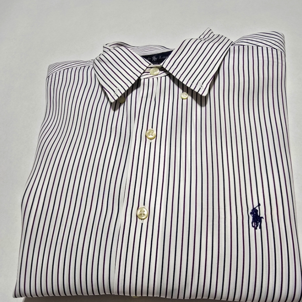 Polo by Ralph Lauren Men's Striped Shirt - navy and maroon striped